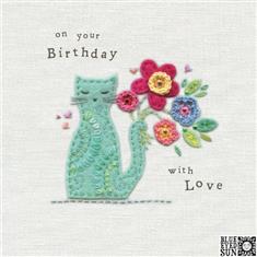 Happy Birthday Flower Cat Card