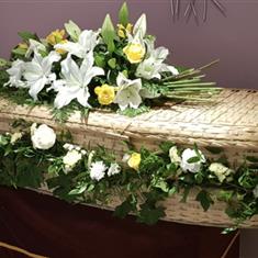 Yellow and white coffin garland 